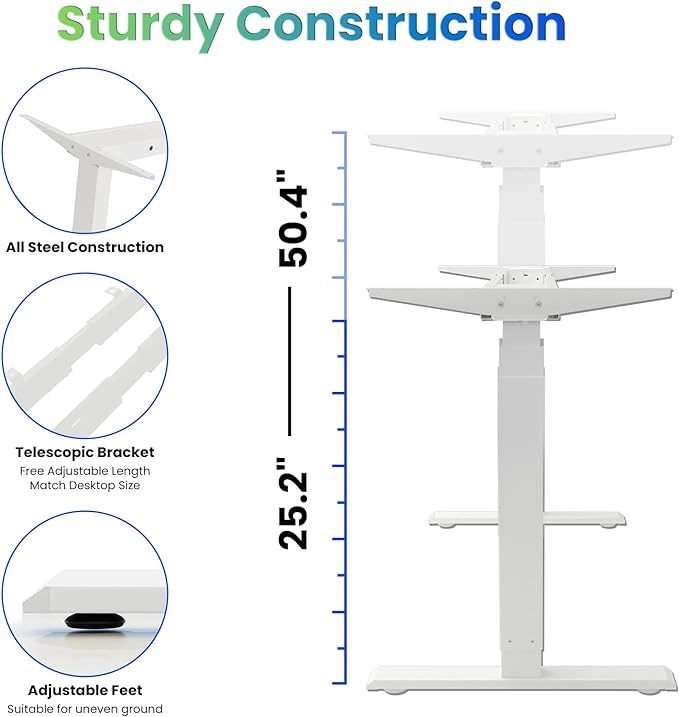 Standing Desk Frame Dual Motor- 3 Tier Standing Desk Legs, Adjustable Desk Frame, Sit Stand Desk Frame，White Frame - LeafyLoom