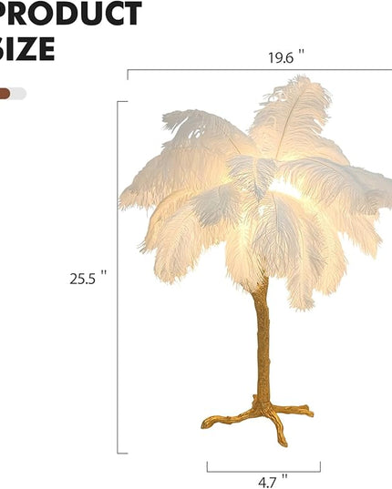 White Bedside Lamp Ostrich Feather Desk Lamp Gold Resin Ostrich Feather Table Lamp, Girls Gift Romantic Wedding Decoration Palm Tree Lamps G4*3 - LeafyLoom