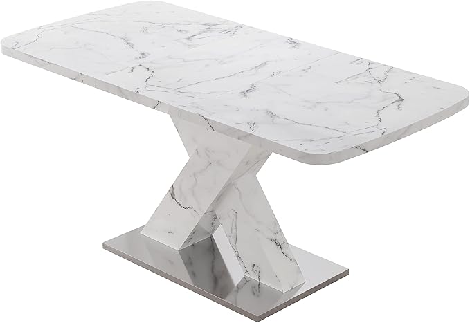 NicBex 62.99Inch Expandable Dining Table,Modern Kitchen Table with White Marble Tabletop and MDF White X-Shape Legs for 6 to 8,Large Dining Room Table for Kitchen,Meeting Room and Living Room,White - LeafyLoom