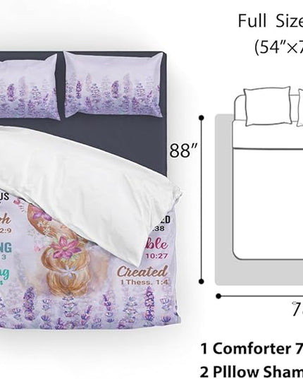 Girls Purple Comforter Sets Full Size for Girls, Pretty Blonde Girls Love Purple Floral Quilt Bedding Sets for girls Bed in A Bag Comforter Set with 2 Pillowcases - LeafyLoom