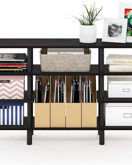 Furinno Turn-N-Tube 4-Tier Multipurpose Wide Shelf TV Stand, Espresso/Black - LeafyLoom