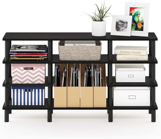Furinno Turn-N-Tube 4-Tier Multipurpose Wide Shelf TV Stand, Espresso/Black - LeafyLoom