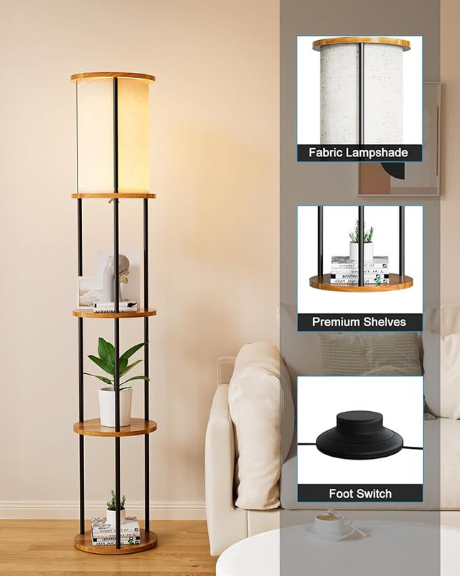 Lightdot 61IN Floor Lamp with Shelves, 3-Tier Storage Black Standing Lamps with 3000K E26 Bulb Included, Display Shelf Floor Lamp for Living Room Sofa Corner - LeafyLoom