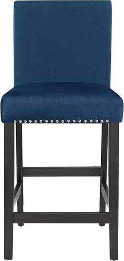 New Classic Furniture Celeste 5-Piece Faux Marble Round Counter Set with 1 Table and 4 Chairs, 42-Inch, Blue - LeafyLoom