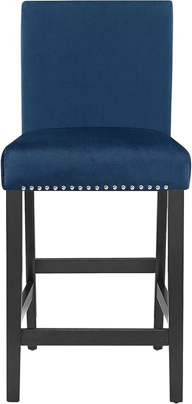 New Classic Furniture Celeste 5-Piece Faux Marble Round Counter Set with 1 Table and 4 Chairs, 42-Inch, Blue - LeafyLoom