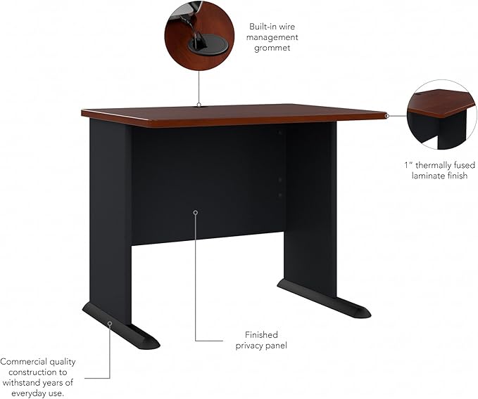 Bush Business Furniture Series A 36W Small Desk in Hansen Cherry and Galaxy, Compact Computer Table for Home or Professional Office - LeafyLoom