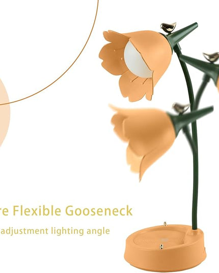 Himmel Flower Desk Lamp, Dimmable LED Kid Desk Lamp with 3 Colour Temperatures,Cordless Rechargeable Desk Lamp with Touch Sensor and Flexible Arm, USB Bedside Lamp for Reading, Learning - LeafyLoom
