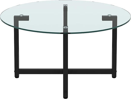 NicBex Coffee Table Modern Tempered Glass Coffee Table with Storage Round Center Tables with Metal Legs Dining Table for Living Room, Dining Room, Office, and Bedroom,35.44" W, Transparent+Gray - LeafyLoom