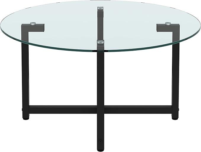 NicBex Coffee Table Modern Tempered Glass Coffee Table with Storage Round Center Tables with Metal Legs Dining Table for Living Room, Dining Room, Office, and Bedroom,35.44" W, Transparent+Gray - LeafyLoom