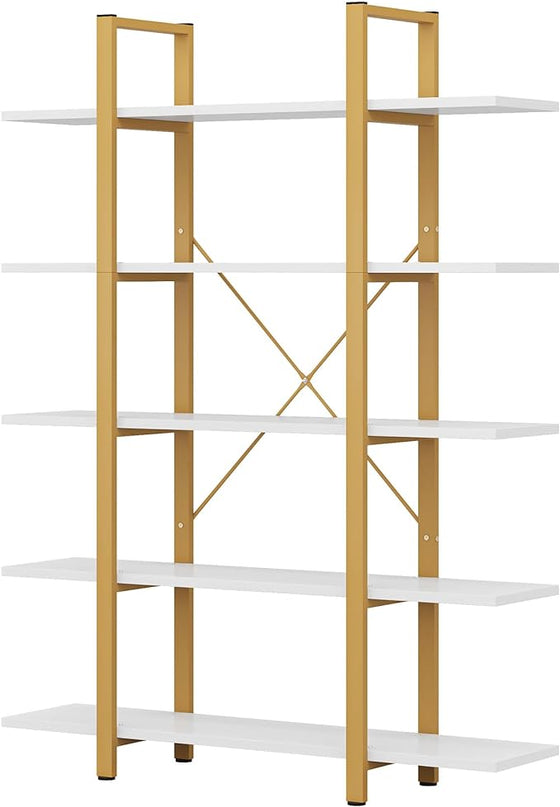 Tribesigns 5-Tier Bookshelf, Vintage Industrial Style Bookcase 70 ‘’ H x 12’’ W x 47’’L, Gold - LeafyLoom