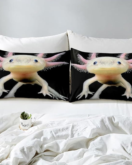 Axolotl Bedding Set Queen Cute Axolotl Comforter Set 3D Axolotls Down Comforter Bedroom Decor Sea Wildlife Animals Reptile Duvet Set Lightweight Soft Warm Quilt Set for Kids Boys Teens Men Adult - LeafyLoom