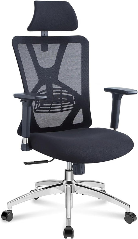 Ticova Ergonomic Office Chair - High Back Desk Chair with Adjustable Lumbar Support, Headrest & 3D Metal Armrest - 130° Rocking Mesh Computer Chair - LeafyLoom