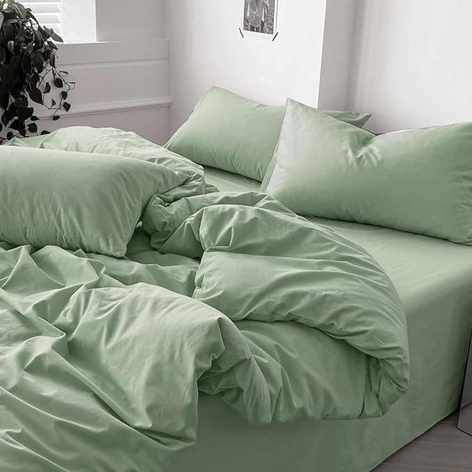 ETDIFFE Sage Green Full Comforter Set, 3 Piece Aesthetic Modern Bedding Set - All Season Farmhouse Soft & Lightweight Microfiber Down Alternative Comforter Bed Set with 2 Pillow Shams for Women Men - LeafyLoom