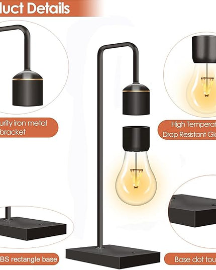 Magnetic Levitating Light Bulb Levitation Plastic Black Table Lamps Zero-Gravity Warm White LED Night Light Floating Lamp for Bedrooms Decoration Office Desk Toys Cool Festival Gifts - LeafyLoom
