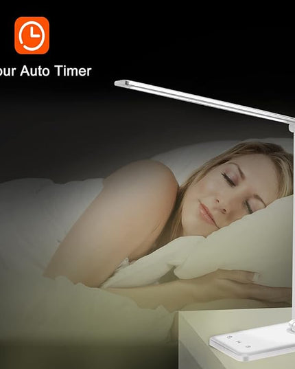 AFROG Multifunctional LED Desk Lamp with USB Charging Port, 5 Lighting Modes,5 Brightness Levels, Sensitive Control, 30/60 min Auto Timer, Eye-Caring Office Lamp，8W，5000K - LeafyLoom