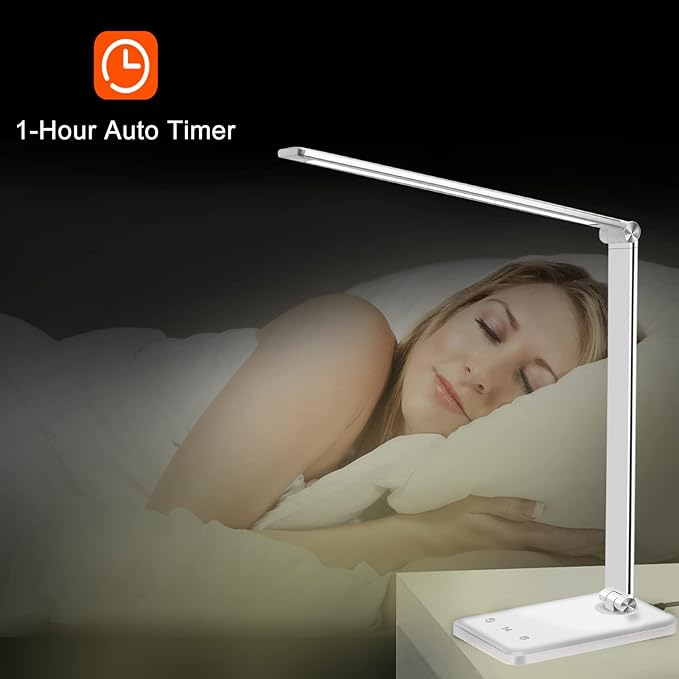 AFROG Multifunctional LED Desk Lamp with USB Charging Port, 5 Lighting Modes,5 Brightness Levels, Sensitive Control, 30/60 min Auto Timer, Eye-Caring Office Lamp，8W，5000K - LeafyLoom