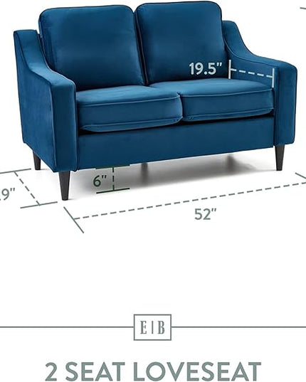 Edenbrook Jensen Upholstered Loveseat – Blue Velvet Loveseat - Living Room Furniture - Small Loveseat- Seats Two - Scoop Arm Modern Couch - Couches for Living Room - LeafyLoom