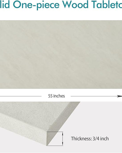 Kaboon Universal Tabletop 55"x23.62" Solid One-Piece Melamine Table Top, Double Desk L-Desk DIY, Home and Office Countertop,Sea Salt/White - LeafyLoom