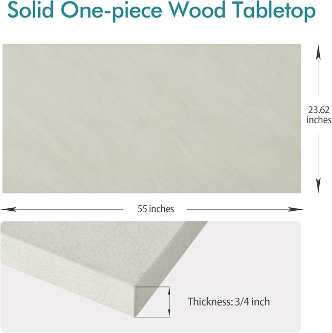 Kaboon Universal Tabletop 55"x23.62" Solid One-Piece Melamine Table Top, Double Desk L-Desk DIY, Home and Office Countertop,Sea Salt/White - LeafyLoom