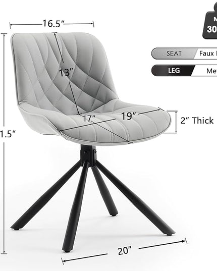 YOUNUOKE Upholstered Dining Chairs Set of 2 Comfortable Mid Century Modern Kitchen Chair with Sturdy Metal Legs Faux Leather Dinner Chairs for Kitchen Dining Room, Grey - LeafyLoom