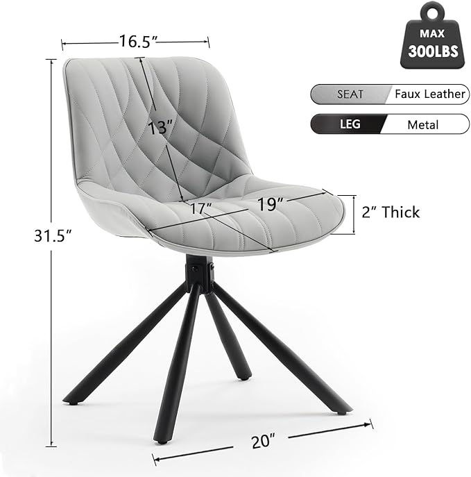 YOUNUOKE Upholstered Dining Chairs Set of 2 Comfortable Mid Century Modern Kitchen Chair with Sturdy Metal Legs Faux Leather Dinner Chairs for Kitchen Dining Room, Grey - LeafyLoom