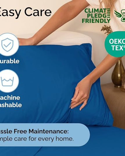 Queen Size 4 Piece Sheet Set - Comfy Breathable & Cooling Sheets - Hotel Luxury Bed Sheets for Women & Men - Deep Pockets, Easy-Fit, Soft & Wrinkle Free Sheets - Royal Blue Oeko-Tex Bed Sheet Set - LeafyLoom