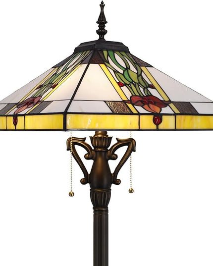 Tiffany Floor Lamp Mission Style Stained Glass Standing Reading Light 16X16X64 Inch Tulip Flower - LeafyLoom