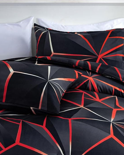 NTBED 3D Geometric Comforter Set for Boys Girls Kids, Irregular Diamond Pattern Lightweight Microfiber Bedding Sets All Season (Red, Twin) - LeafyLoom