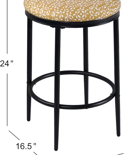 HomePop Upholstered Metal Barstool, Fabric Side Chairs for Dining Room, Kitchen and Living Room - Golden Yellow Print - LeafyLoom