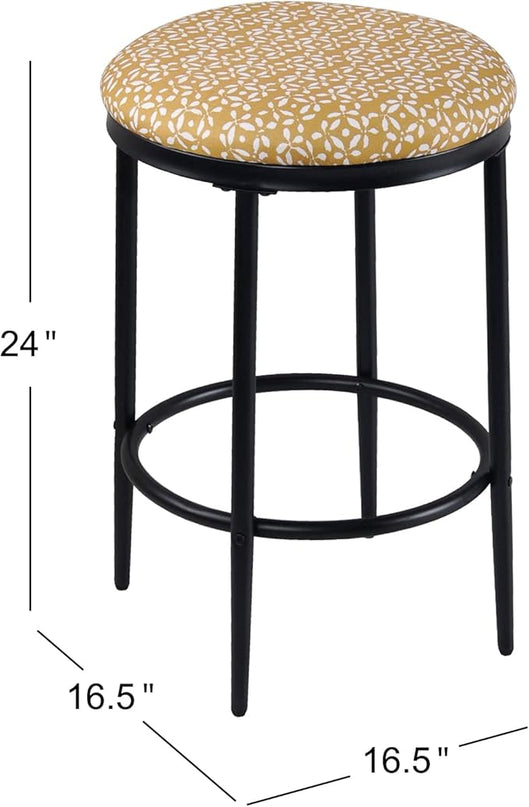 HomePop Upholstered Metal Barstool, Fabric Side Chairs for Dining Room, Kitchen and Living Room - Golden Yellow Print - LeafyLoom