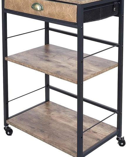 X-cosrack Coffee Bar Cart with Storage, 3-Tier Coffee Table with Drawer for Home Buffets & Sideboards,Coffee Station Corner Table with Rolling Wheels for Kichen, Entryway, Living Room-Patent - LeafyLoom