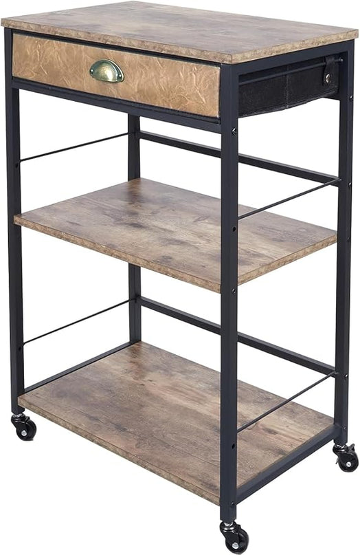 X-cosrack Coffee Bar Cart with Storage, 3-Tier Coffee Table with Drawer for Home Buffets & Sideboards,Coffee Station Corner Table with Rolling Wheels for Kichen, Entryway, Living Room-Patent - LeafyLoom