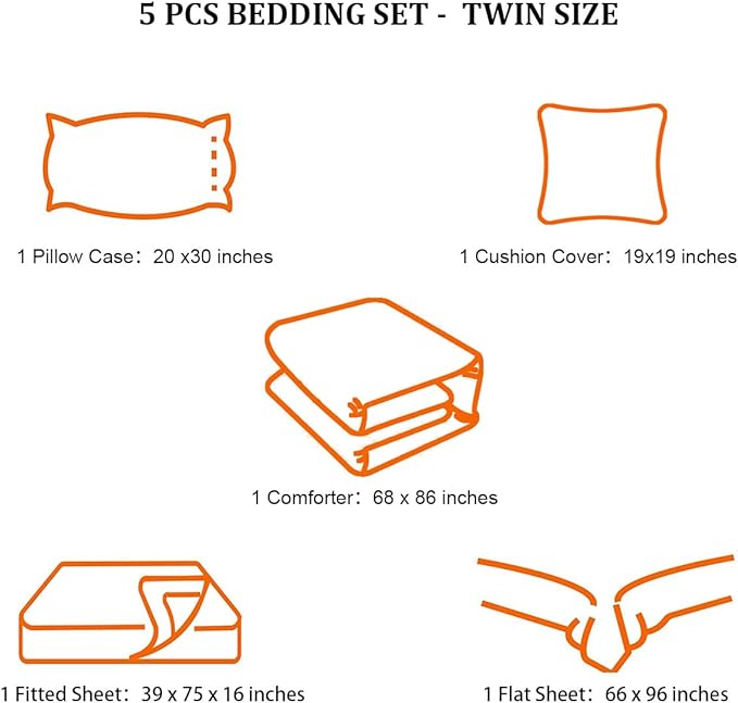 5 Pieces Bed in a Bag for Boys Bedding Sets Twin Size,Gamer Comforter Sets for Boys Kids, Gaming Comforter Set for Boys Room Decor with Flat Sheet,Fitted Sheet,Pillowcase,Cushion Cover - LeafyLoom