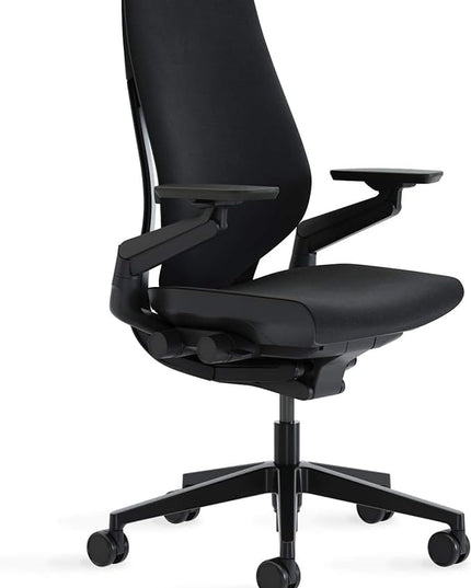 Steelcase Gesture Office Chair - Ergonomic Work Chair with Wheels for Carpet - Comfortable Office Chair - Intuitive-to-Adjust Chairs for Desk - 360-Degree Arms - Licorice Fabric, Dark Frame - LeafyLoom