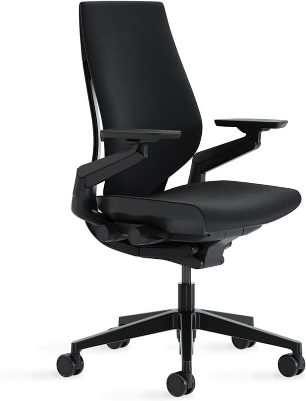 Steelcase Gesture Office Chair - Ergonomic Work Chair with Wheels for Carpet - Comfortable Office Chair - Intuitive-to-Adjust Chairs for Desk - 360-Degree Arms - Licorice Fabric, Dark Frame - LeafyLoom