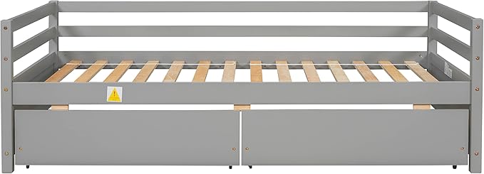 Bellemave Daybed with Two Storage Drawers Wood Day Bed, Sofa Bed Frame with Storage Drawers Daybed Couch with Storage Bed for Living Room Bedroom （Gray） - LeafyLoom