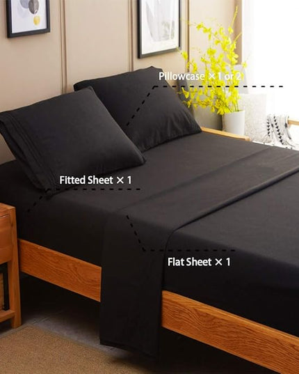 SONORO KATE Bed Sheet Set Super Soft Microfiber 1800 Thread Count Luxury Egyptian Sheets 18-Inch Deep Pocket Wrinkle-4 Piece(King Black) - LeafyLoom