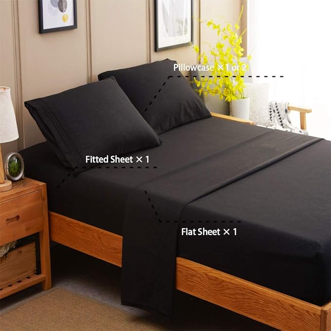 SONORO KATE Bed Sheet Set Super Soft Microfiber 1800 Thread Count Luxury Egyptian Sheets 18-Inch Deep Pocket Wrinkle-4 Piece(King Black) - LeafyLoom