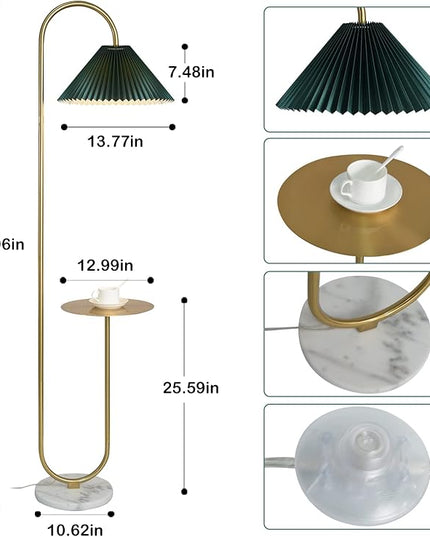Modern Elegant with Tray Floor Lamp for Office Cafe Den Living Room Bedroom, Foot Switch and Brass/Gold Finish,Dark Green Pleated Cloth Lampshade - LeafyLoom