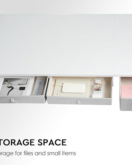 Ｍａｉｈａｉｌ Home Office Desk with Drawers and Shelves, 55” Computer Corner Desk for Small Space, Small L Shaped Desk with Side Storage for Bedroom, White - LeafyLoom