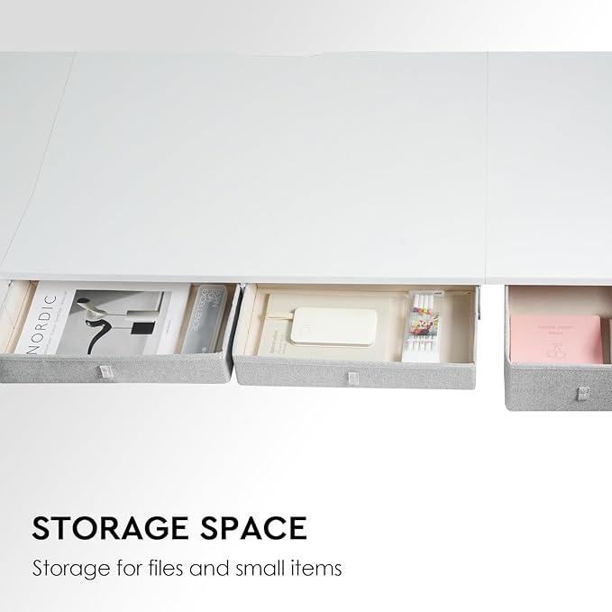 Ｍａｉｈａｉｌ Home Office Desk with Drawers and Shelves, 55” Computer Corner Desk for Small Space, Small L Shaped Desk with Side Storage for Bedroom, White - LeafyLoom