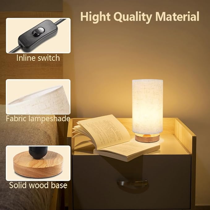 Table Lamp for Bedroom - Small Beside Touch Lamps for Night Stands Home Office - Minimalist Design Warm Light Boho Lamp - Fits in Kids,Living,Nursey Room,College Dorm - Awesome Gift Choice - Set of 2 - LeafyLoom