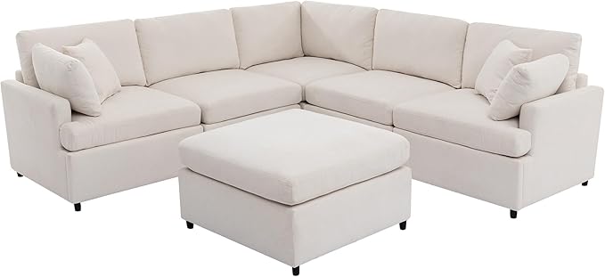 100.4" Modern Large U-Shape Modular Sectional Sofa with Removable Ottomans, Flexible Combination 6-Seater Upholstered Couch for Living Room Apartment Office, Beige, 100.4 Inch - LeafyLoom