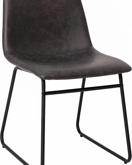 Flash Furniture Butler 18 Inch Commercial Grade LeatherSoft Dining Table Height Chair, Mid-Back Black Sled Base with Dark Gray LeatherSoft Upholstery, Set of 2 - LeafyLoom