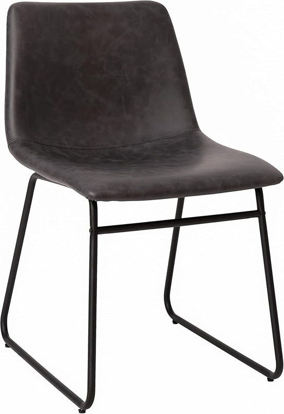Flash Furniture Butler 18 Inch Commercial Grade LeatherSoft Dining Table Height Chair, Mid-Back Black Sled Base with Dark Gray LeatherSoft Upholstery, Set of 2 - LeafyLoom