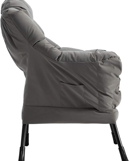 AcozyHom Modern Fabric Large Lazy Chair, Accent Oversized Comfy Reading Chair, Thick Padded Cozy Lounge Chair with Armrest, Steel Frame Leisure Sofa Chair for Living Room, Bedroom, Dorm, Grey - LeafyLoom