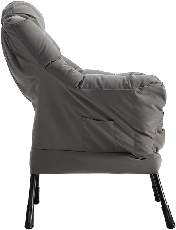 AcozyHom Modern Fabric Large Lazy Chair, Accent Oversized Comfy Reading Chair, Thick Padded Cozy Lounge Chair with Armrest, Steel Frame Leisure Sofa Chair for Living Room, Bedroom, Dorm, Grey - LeafyLoom