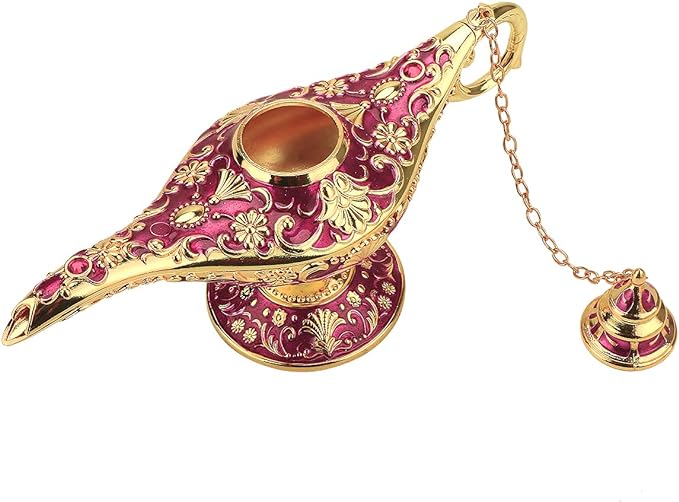 Legend Aladdin Lamp Magic Genie Wishing Light, Classic Arabian Nights Costume Props Lamp Table Decor for Home Wedding Party Halloween Birthday Beautiful Gift Toy for Women Girl (Purple & Gold) - LeafyLoom