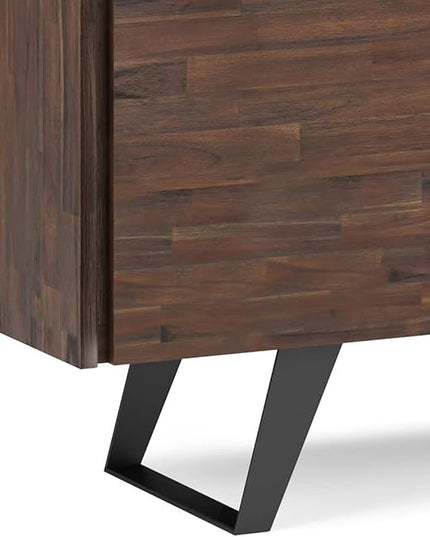 SIMPLIHOME Lowry SOLID ACACIA WOOD 66 Inch Wide Modern Industrial Large 4 Door Sideboard Buffet in Distressed Charcoal Brown, For the Dining Room and Kitchen - LeafyLoom