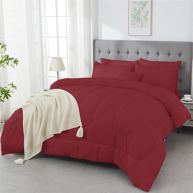 3 Piece Solid Color All Season Bedding Comforter Set Microfiber Soft Lightweight Bedding Set for Kids Teens Adults Room Decor with 1 Comforter and 2 Pillowcases Full - LeafyLoom